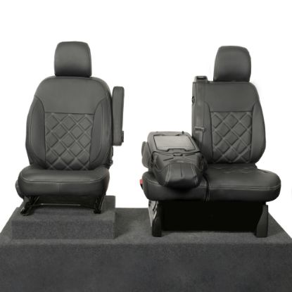 Picture of UK Custom Covers Vauxhall Vivaro Seat Covers Leatherette (2014-2019) Front Single/Double Split Passenger Base WITH Folding Middle Seat - Double Diamond Bentley Stitch | SC639B