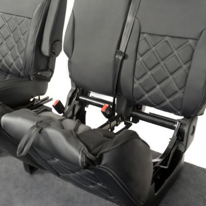 Picture of UK Custom Covers Vauxhall Vivaro Seat Covers Leatherette (2014-2019) Front Single/Double Split Passenger Base WITH Folding Middle Seat - Double Diamond Bentley Stitch | SC639B