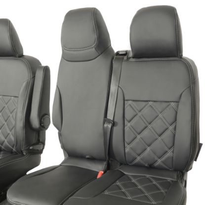 Picture of UK Custom Covers Vauxhall Vivaro Seat Covers Leatherette (2014-2019) Front Single/Double Split Passenger Base WITH Folding Middle Seat - Double Diamond Bentley Stitch | SC639B