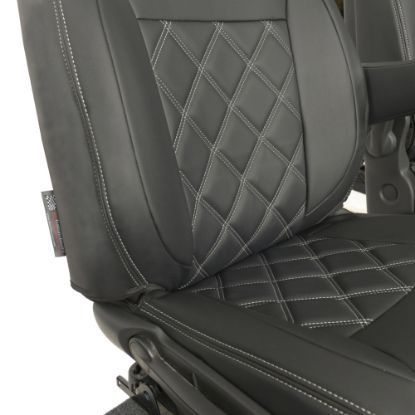 Picture of UK Custom Covers Vauxhall Vivaro Seat Covers Leatherette (2014-2019) Front Single/Double Split Passenger Base WITH Folding Middle Seat - Double Diamond Bentley Stitch | SC639B