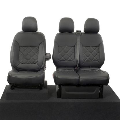 UK Custom Covers Vauxhall Vivaro Seat Covers Leatherette (2014-2019) Front Single/Double Split Passenger Base NO Folding Middle Seat - Double Diamond Bentley Stitch