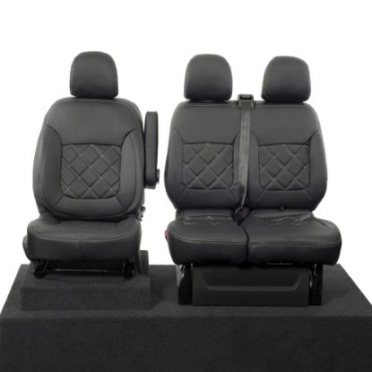 Picture of UK Custom Covers Vauxhall Vivaro Seat Covers Leatherette (2014-2019) Front Single/Double Split Passenger Base NO Folding Middle Seat - Double Diamond Bentley Stitch | SC664B