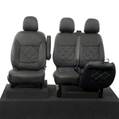 Picture of UK Custom Covers Vauxhall Vivaro Seat Covers Leatherette (2014-2019) Front Single/Double Split Passenger Base NO Folding Middle Seat - Double Diamond Bentley Stitch | SC664B
