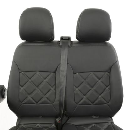 Picture of UK Custom Covers Vauxhall Vivaro Seat Covers Leatherette (2014-2019) Front Single/Double Split Passenger Base NO Folding Middle Seat - Double Diamond Bentley Stitch | SC664B