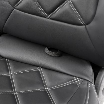 Picture of UK Custom Covers Vauxhall Vivaro Seat Covers Leatherette (2014-2019) Front Single/Double Split Passenger Base NO Folding Middle Seat - Double Diamond Bentley Stitch | SC664B