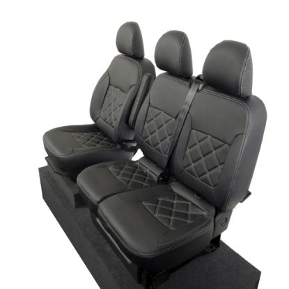 Picture of UK Custom Covers Vauxhall Vivaro Seat Covers Leatherette (2014-2019) Front Single/Double Split Passenger Base NO Folding Middle Seat - Double Diamond Bentley Stitch | SC664B