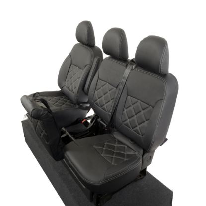 Picture of UK Custom Covers Vauxhall Vivaro Seat Covers Leatherette (2014-2019) Front Single/Double Split Passenger Base NO Folding Middle Seat - Double Diamond Bentley Stitch | SC664B