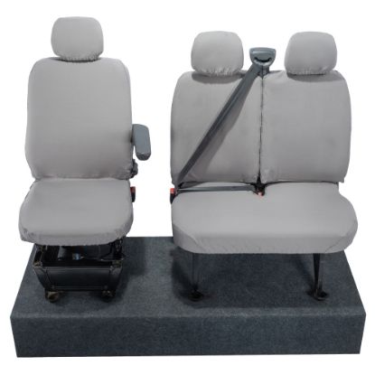 Picture of UK Custom Covers Vauxhall Movano Seat Covers Cotton-Backed PU (2010-2022) - Front No Folding Middle Seat & No Split Passenger Base - Grey | SC668G