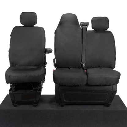 UK Custom Covers Vauxhall Movano Seat Covers Cotton-Backed PU (2010-2022) - Front With Folding Middle Seat & Split Passenger Base