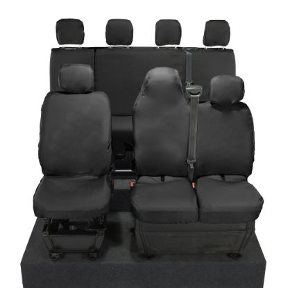 UK Custom Covers Vauxhall Movano Seat Covers Cotton-Backed PU (2010-2022) - Front & Rear With Folding Middle Seat & Split Passenger Base