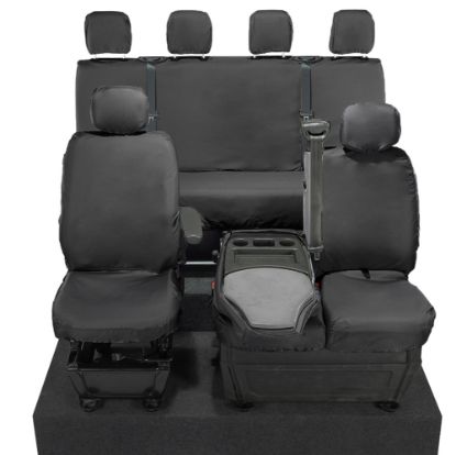 Picture of UK Custom Covers Vauxhall Movano Seat Covers Cotton-Backed PU (2010-2022) - Front & Rear With Folding Middle Seat & Split Passenger Base | SC669B-416B
