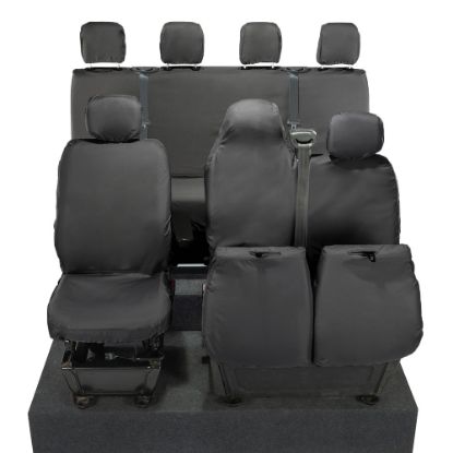 Picture of UK Custom Covers Vauxhall Movano Seat Covers Cotton-Backed PU (2010-2022) - Front & Rear With Folding Middle Seat & Split Passenger Base | SC669B-416B