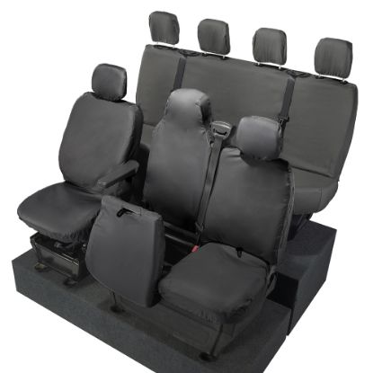 Picture of UK Custom Covers Vauxhall Movano Seat Covers Cotton-Backed PU (2010-2022) - Front & Rear With Folding Middle Seat & Split Passenger Base | SC669B-416B
