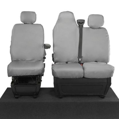 UK Custom Covers Vauxhall Movano Seat Covers Cotton-Backed PU (2010-2022) - Front With Folding Middle Seat & Split Passenger Base - Grey