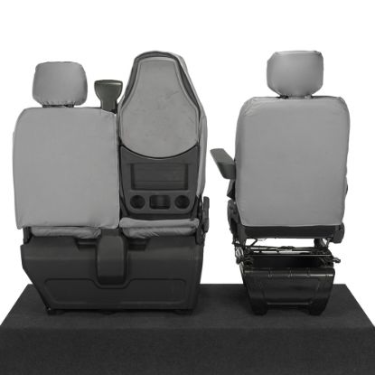 Picture of UK Custom Covers Vauxhall Movano Seat Covers Cotton-Backed PU (2010-2022) - Front With Folding Middle Seat & Split Passenger Base - Grey | SC669G