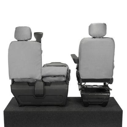 Picture of UK Custom Covers Vauxhall Movano Seat Covers Cotton-Backed PU (2010-2022) - Front With Folding Middle Seat & Split Passenger Base - Grey | SC669G