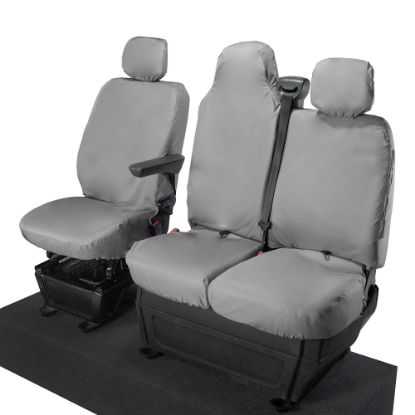 Picture of UK Custom Covers Vauxhall Movano Seat Covers Cotton-Backed PU (2010-2022) - Front With Folding Middle Seat & Split Passenger Base - Grey | SC669G