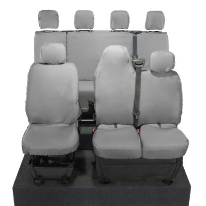 UK Custom Covers Vauxhall Movano Seat Covers Cotton-Backed PU (2010-2022) - Front & Rear With Folding Middle Seat & Split Passenger Base - Grey