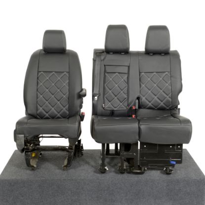 UK Custom Covers Vauxhall Vivaro Seat Covers Leatherette (2019 Onwards) Front Single/Double Split Passenger Base WITH Pull Down Tray - Double Diamond Bentley