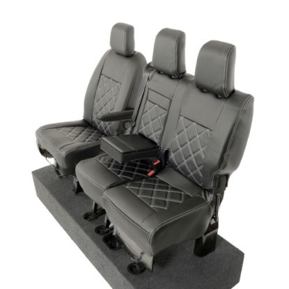 Picture of UK Custom Covers Vauxhall Vivaro Seat Covers Leatherette (2019 Onwards) Front Single/Double Split Passenger Base WITH Pull Down Tray - Double Diamond Bentley | SC806B