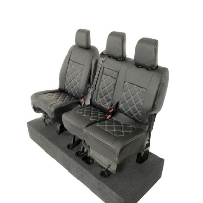 Picture of UK Custom Covers Vauxhall Vivaro Seat Covers Leatherette (2019 Onwards) Front Single/Double Split Passenger Base WITH Pull Down Tray - Double Diamond Bentley | SC806B