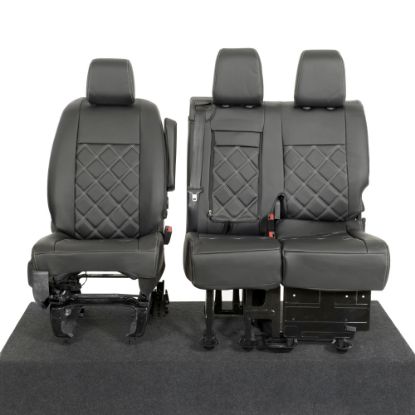 Picture of UK Custom Covers Vauxhall Vivaro Seat Covers Leatherette (2019 Onwards) Front Single/Double Split Passenger Base WITH Pull Down Tray - Double Diamond Bentley | SC806B