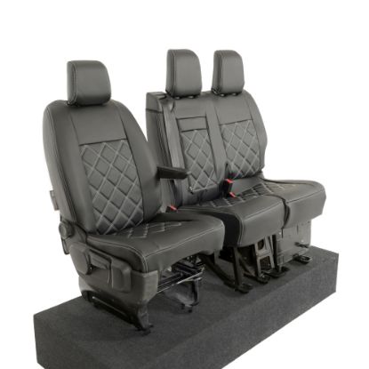 Picture of UK Custom Covers Vauxhall Vivaro Seat Covers Leatherette (2019 Onwards) Front Single/Double Split Passenger Base WITH Pull Down Tray - Double Diamond Bentley | SC806B
