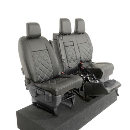 Picture of UK Custom Covers Vauxhall Vivaro Seat Covers Leatherette (2019 Onwards) Front Single/Double Split Passenger Base WITH Pull Down Tray - Double Diamond Bentley | SC806B