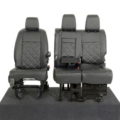 Picture of UK Custom Covers Vauxhall Vivaro Seat Covers Leatherette (2019 Onwards) Front Single/Double Split Passenger Base WITH Pull Down Tray - Double Diamond Bentley | SC806B