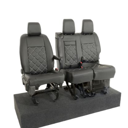 Picture of UK Custom Covers Vauxhall Vivaro Seat Covers Leatherette (2019 Onwards) Front Single/Double Split Passenger Base WITH Pull Down Tray - Double Diamond Bentley | SC806B