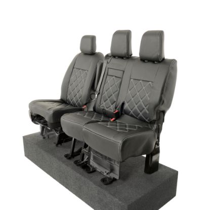 Picture of UK Custom Covers Vauxhall Vivaro Seat Covers Leatherette (2019 Onwards) Front Single/Double Split Passenger Base WITH Pull Down Tray - Double Diamond Bentley | SC806B