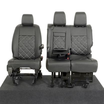 Picture of UK Custom Covers Vauxhall Vivaro Seat Covers Leatherette (2019 Onwards) Front Single/Double Split Passenger Base WITH Pull Down Tray - Double Diamond Bentley | SC806B