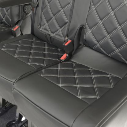 Picture of UK Custom Covers Vauxhall Vivaro Seat Covers Leatherette (2019 Onwards) Front Single/Double Split Passenger Base WITH Pull Down Tray - Double Diamond Bentley | SC806B