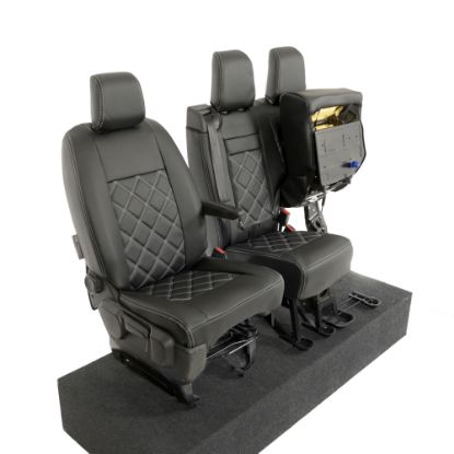 Picture of UK Custom Covers Vauxhall Vivaro Seat Covers Leatherette (2019 Onwards) Front Single/Double Split Passenger Base WITH Pull Down Tray - Double Diamond Bentley | SC806B