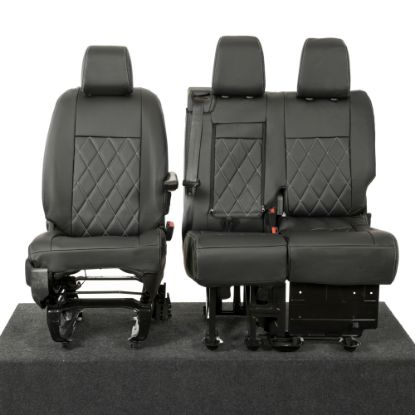 UK Custom Covers Vauxhall Vivaro Seat Covers Leatherette (2019 Onwards) Front Single/Double Split Passenger Base WITH Pull Down Tray - Single Diamond Bentley