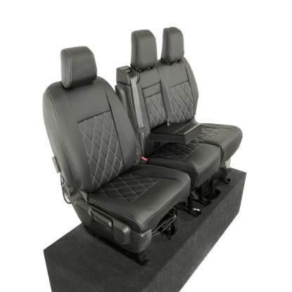 Picture of UK Custom Covers Vauxhall Vivaro Seat Covers Leatherette (2019 Onwards) Front Single/Double Split Passenger Base WITH Pull Down Tray - Single Diamond Bentley | SC952B