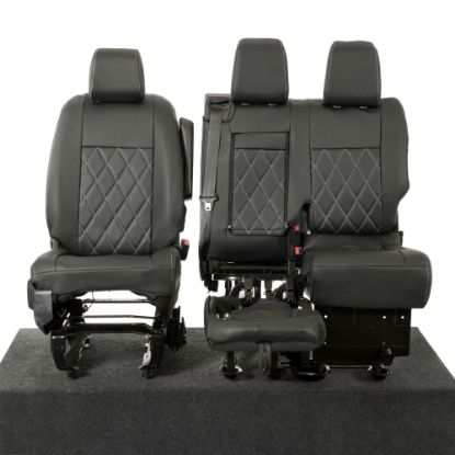Picture of UK Custom Covers Vauxhall Vivaro Seat Covers Leatherette (2019 Onwards) Front Single/Double Split Passenger Base WITH Pull Down Tray - Single Diamond Bentley | SC952B