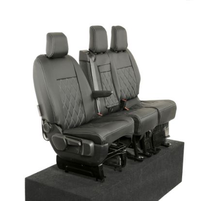 Picture of UK Custom Covers Vauxhall Vivaro Seat Covers Leatherette (2019 Onwards) Front Single/Double Split Passenger Base WITH Pull Down Tray - Single Diamond Bentley | SC952B