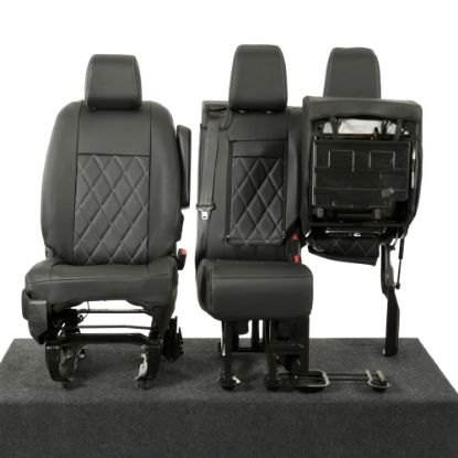 Picture of UK Custom Covers Vauxhall Vivaro Seat Covers Leatherette (2019 Onwards) Front Single/Double Split Passenger Base WITH Pull Down Tray - Single Diamond Bentley | SC952B