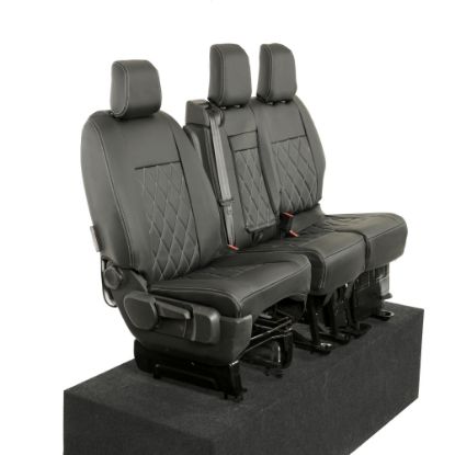 Picture of UK Custom Covers Vauxhall Vivaro Seat Covers Leatherette (2019 Onwards) Front Single/Double Split Passenger Base WITH Pull Down Tray - Single Diamond Bentley | SC952B