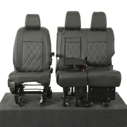 Picture of UK Custom Covers Vauxhall Vivaro Seat Covers Leatherette (2019 Onwards) Front Single/Double Split Passenger Base WITH Pull Down Tray - Single Diamond Bentley | SC952B