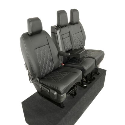 Picture of UK Custom Covers Vauxhall Vivaro Seat Covers Leatherette (2019 Onwards) Front Single/Double Split Passenger Base WITH Pull Down Tray - Single Diamond Bentley | SC952B