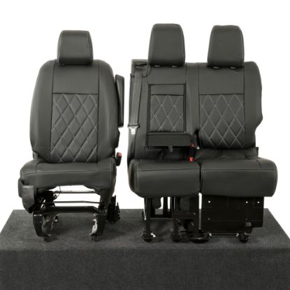 Picture of UK Custom Covers Vauxhall Vivaro Seat Covers Leatherette (2019 Onwards) Front Single/Double Split Passenger Base WITH Pull Down Tray - Single Diamond Bentley | SC952B