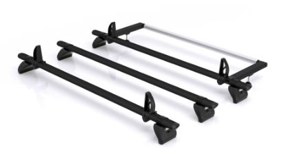 Rhino 3 KammBar Black Roof Bars with Roller Bundle for Fiat Doblo 2022-Onwards | L1 | H1 | Twin Rear Doors