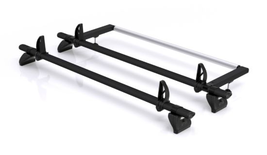 Rhino 2 KammBar Black Roof Bars with Roller Bundle for Volkswagen T6 Transporter 2015-2024 | L2 | H1 | Twin Rear Doors