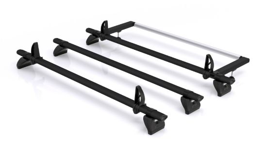Rhino 3 KammBar Black Roof Bars with Roller Bundle for Volkswagen T6 Transporter 2015-2024 | L2 | H1 | Twin Rear Doors
