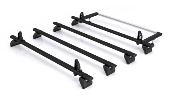 Rhino 4 KammBar Black Roof Bars with Roller Bundle for Volkswagen T6 Transporter 2015-2024 | L1 | H1 | Tailgate