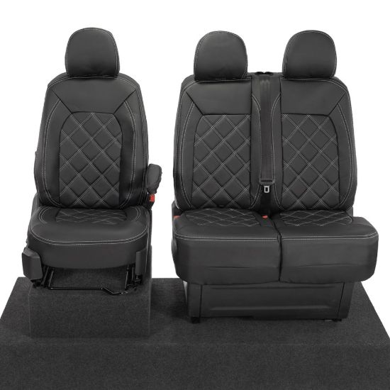 UK Custom Covers MAN TGE Front Seat Covers Double Diamond Bentley Stitch Leatherette (2017 Onwards) - Single/Double No Folding Middle Seat
