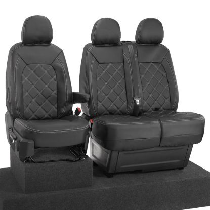 Picture of UK Custom Covers MAN TGE Front Seat Covers Double Diamond Bentley Stitch Leatherette (2017 Onwards) - Single/Double No Folding Middle Seat | SC1023B