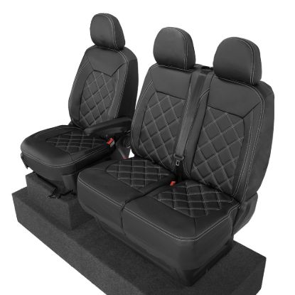 Picture of UK Custom Covers MAN TGE Front Seat Covers Double Diamond Bentley Stitch Leatherette (2017 Onwards) - Single/Double No Folding Middle Seat | SC1023B